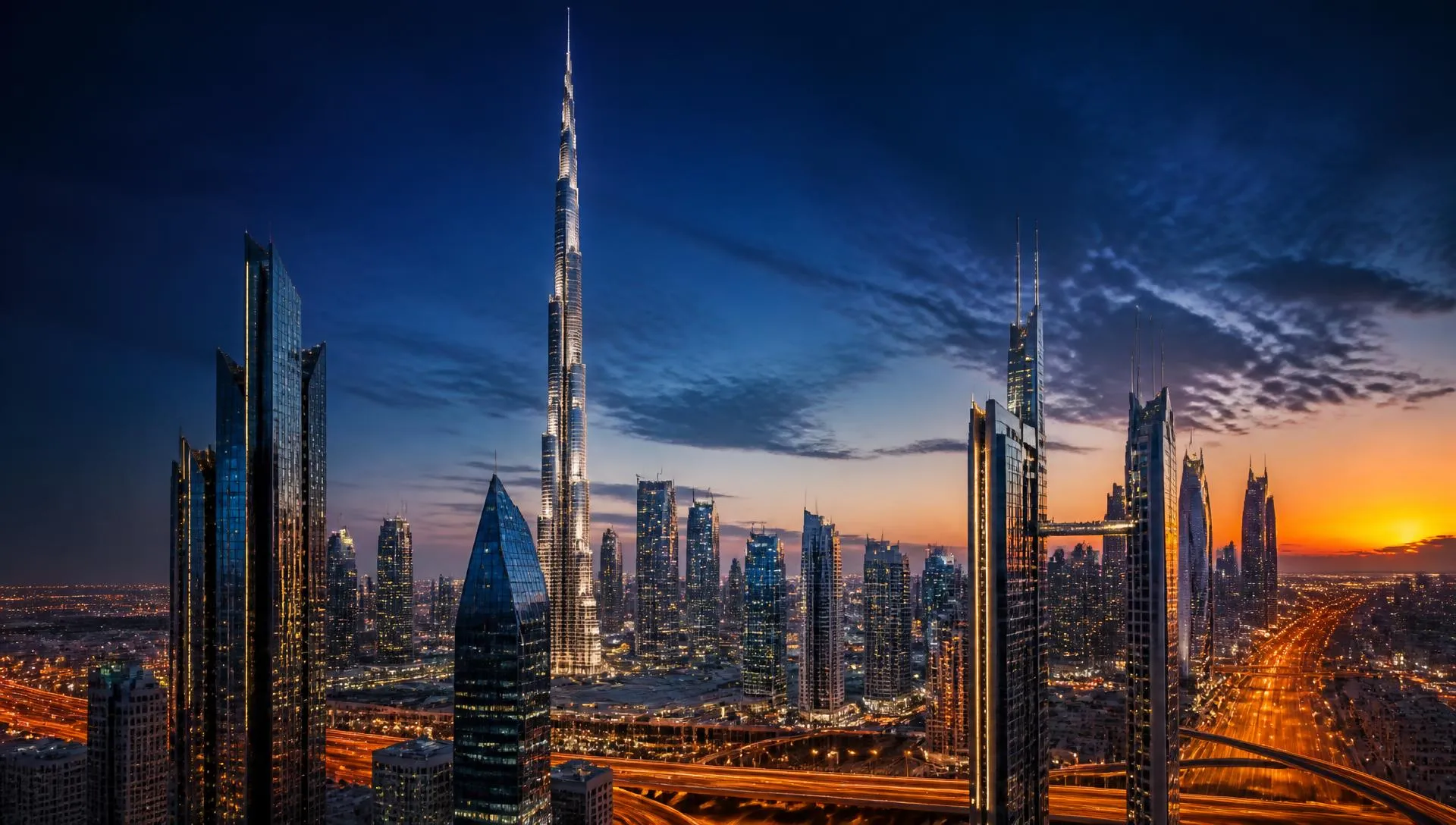Dubai skyline at dusk